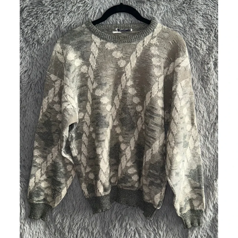 Vintage Damon Mens Gray Cable Knit Sweater Size Medium‎ Geometric Pattern